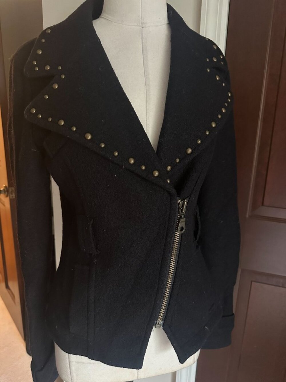 Guess black moto style jacket with stud trim Medium